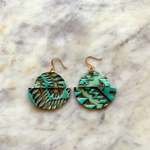 turquoise & grey leather earrings with gold trim